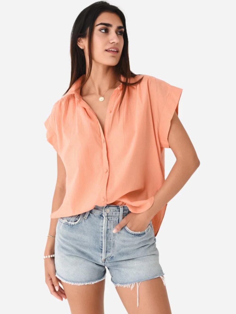 Citizens of Humanity Pale Orange Cotton Penny Short Sleeve Blouse